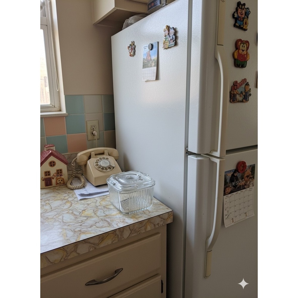 Vintage Federal Clear Glass Ribbed Refrigerator Dish 4 1/4" Square with Lid